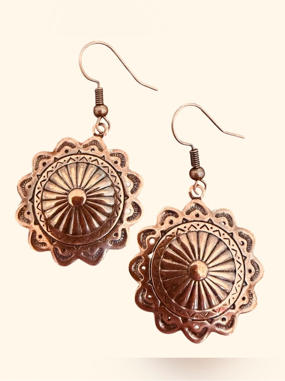 Southwestern Concho Design Copper Earrings,NWOT.